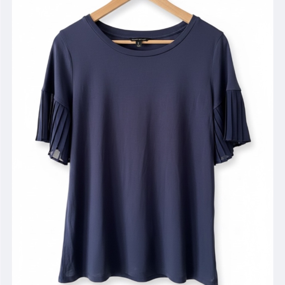Banana Republic Navy Blouse Top with Pleated Sleeves